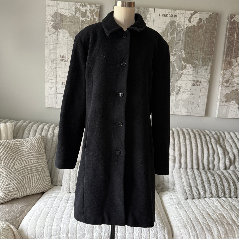Worthington Black 100% Wool Button Front Long Peacoat Jacket Womens Large
